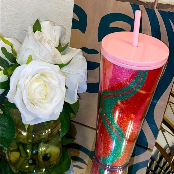 Starbucks Pink/Green/Red Glitter Swirl Tumbler ❤️ - Picture 4 of 6